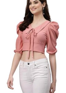 Pink Puff Sleeve Crop Top