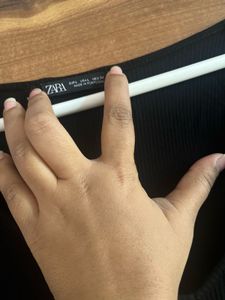 zara ribbed Black Long Sleeve V-Neck Top