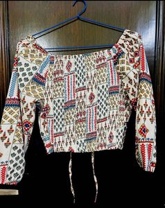 Patterned Tie-Front Top
