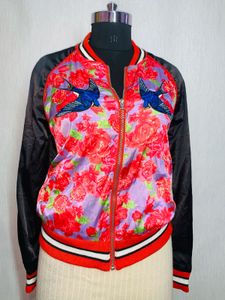 Floral Embroidered Bomber Jacket