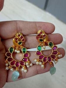 One Gram Gold Plated Earrings With Monalisa Beads