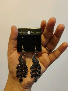 Black Metallic Peacock Earrings