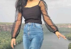 Black Crop Top with Sheer Sleeves