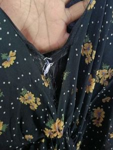 Fit And Flare One Piece Black,, Sunflower Printed