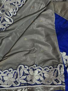 Ethnic Festive Saree In Navy And Grey Colour