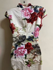 Korean Floral Print Cheongsam Dress
