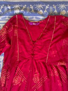 Red Floral Print Kurta