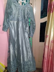 Beautiful Grey Gown And Dupatta