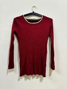 Maroon Color Korean Style Body hugging Sweater