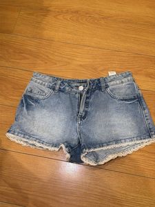Denim Shorts with Lace Trim