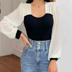 Beautiful Black And White Balloon Sleeve Top🖤🤍✨