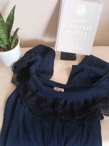 Navy Blue Ribbed Pattern Jumpsuit
