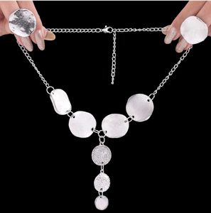 Silver Y Shape Coin Necklace Set With Earrings