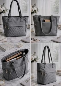 Gray Quilted Tote Bag