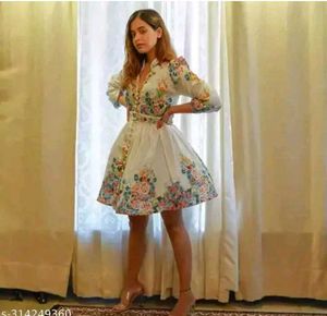 Floral Printed White Dress For Women