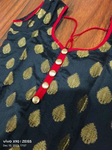 Womens Straight Kurta Banarasi Silk