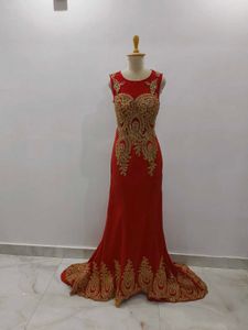 Elegant Red &amp; Gold Evening Gown