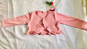 GIRLS RIBBED BABY PINK OVERCOAT
