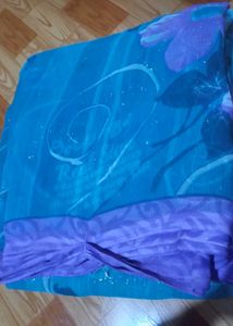 blue white & Purple Floral Saree