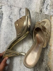 Elegant Gold Embellished Heels