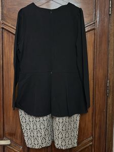 Black Peplum Top with Patterned Skirt