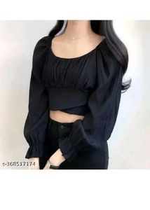 Chic Black Long Sleeve Crop Top