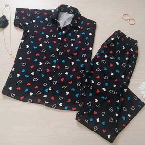 Heart Print Night Dress (Top Pant Set)