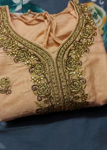 Embroidered Peach Color Kurta