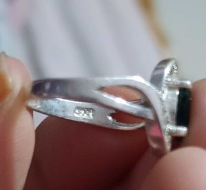 Real Silver Emerald Green Stone Ring