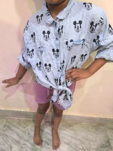 Denim Disney Mickey Mouse Shirt For Girls