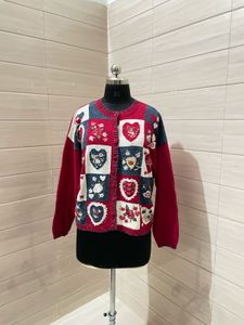 Vintage y2k Embroidered Red Hearts Rose Applique C