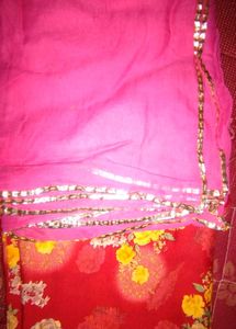 Pink & Red Floral Print Rajput Poshak