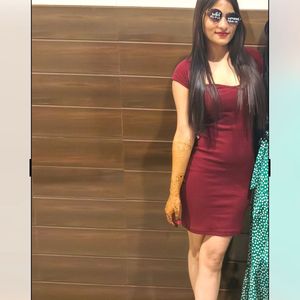 Maroon Bodycon Short Middi