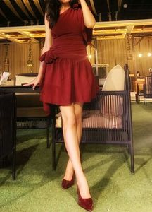 Burgundy One-Shoulder Mini Dress