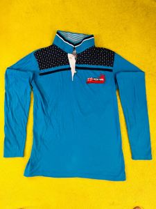 "Young Full Sleeve T-Shirt-Blue with Black Accents
