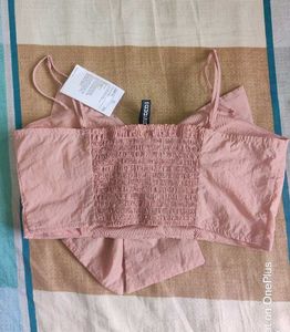 H&amp;M Dusky Pink Bow Crop Top