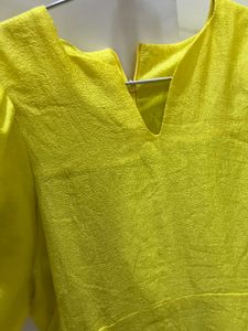 Women Yellow baloon sleeves Designer dress
