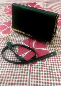 Black Clutch with Gold Chain