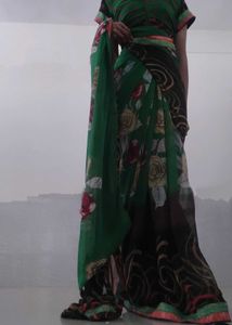 Floral Green Saree