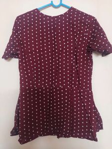 Polka Dot Peplum Style Maroon Top