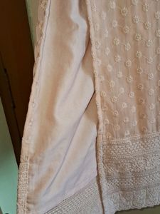 Trendy Nude Colour Chikankari Long Kurti