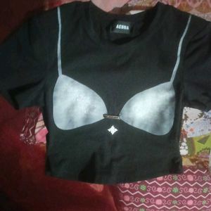 Black Bra Graphic Crop Top