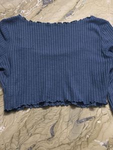 Blue Long Sleeve Crop Top