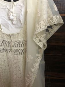 Off White lucknowi Gown With Dupatta