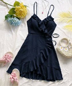 Navy Ruffle Wrap Dress