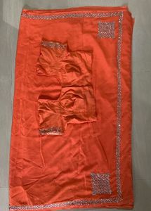 Orange Embellished Saree with Blouse