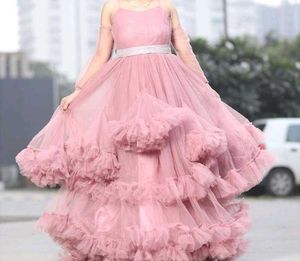 Pink Tulle Ruffle Gown
