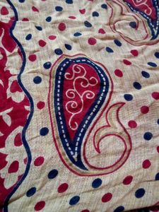 Red &amp; Blue Printed Cotton Saree