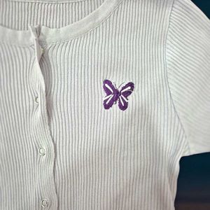 Cute Girls&#39; Crop Top Combo:Pink Ringer &amp; Butterfly