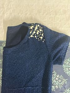 Navy Pearl Embellished Top